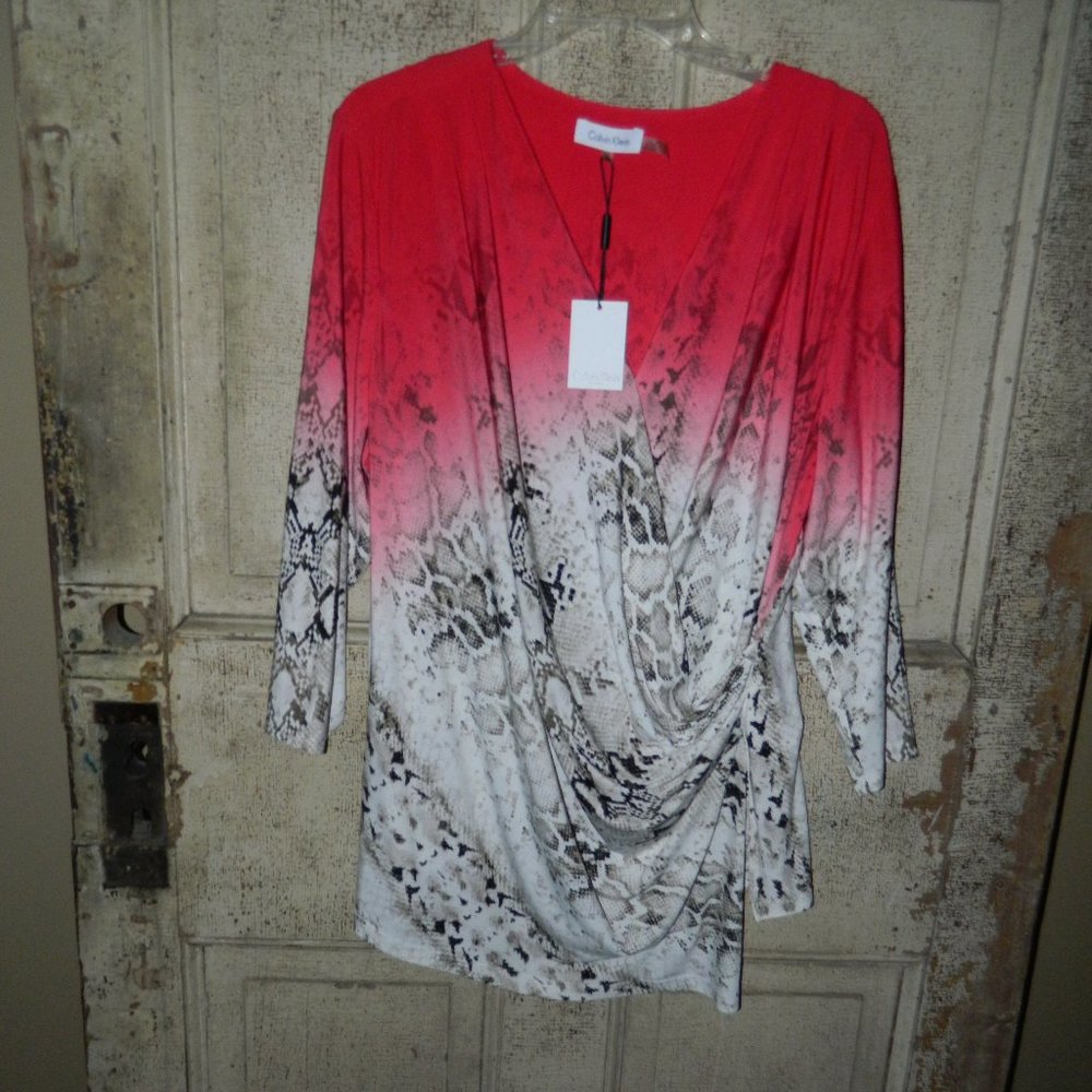 Calvin Klein Faux Wrap Snakeskin Printed Blouse Size 1X NWT (CC-33)